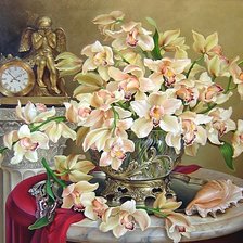Оригинал схемы вышивки «Орхидеи на столе» (№1349465)