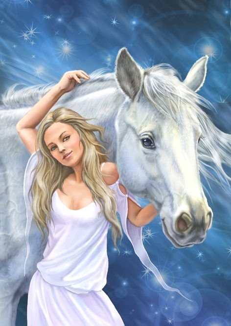 Девушка с лошадью - люди, лошади, картина - оригинал