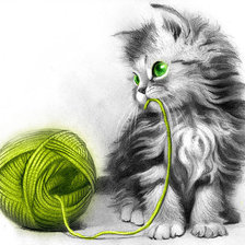 Оригинал схемы вышивки «Котик с клубком» (№1352616)