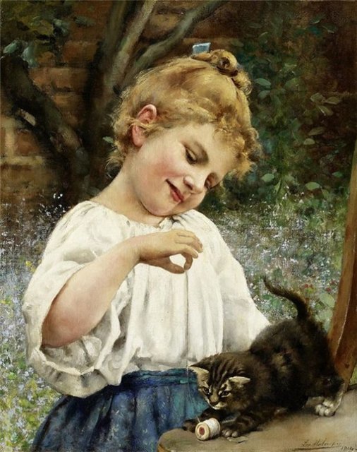 девочка с котенком - дети с животными - оригинал