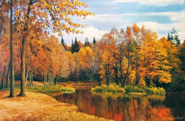 осень золотая - природа, река, пейзаж - оригинал