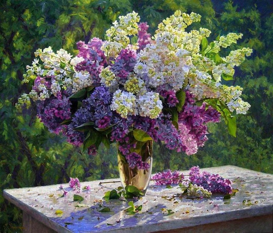 Букет сирени по картине Г.Кириченко - весна, сирень, цветы, зелень - оригинал