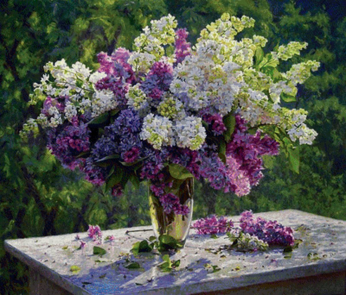 Букет сирени по картине Г.Кириченко - весна, зелень, сирень, цветы - предпросмотр