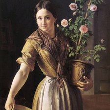 Оригинал схемы вышивки «Девушка с горшком с розами» (№1356039)