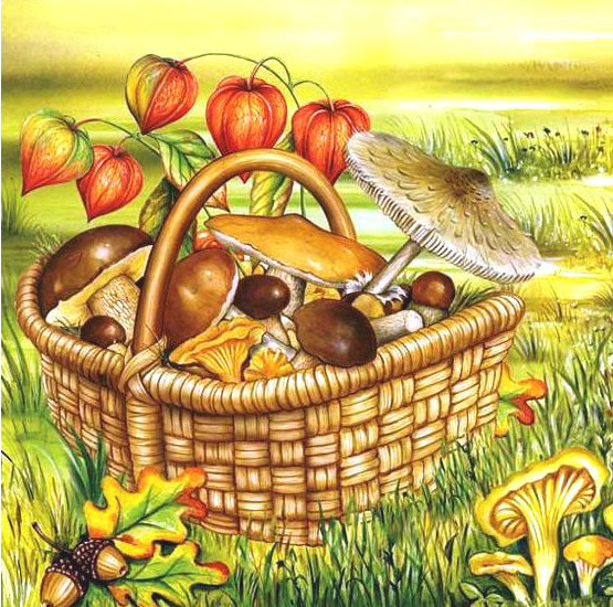 Дары осени - корзинка с грибами, урожай, осень - оригинал