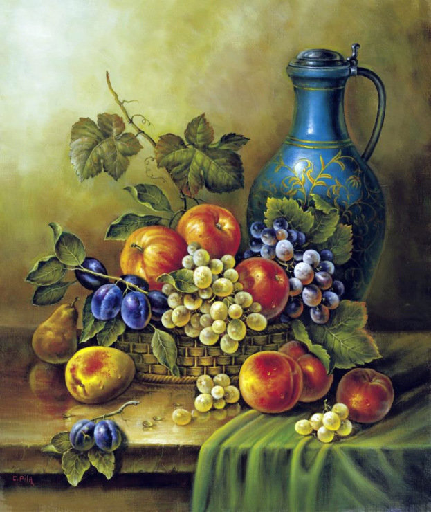 натюрморт с виноградом - ягоды, фрукты, виноград, натюрморт - оригинал