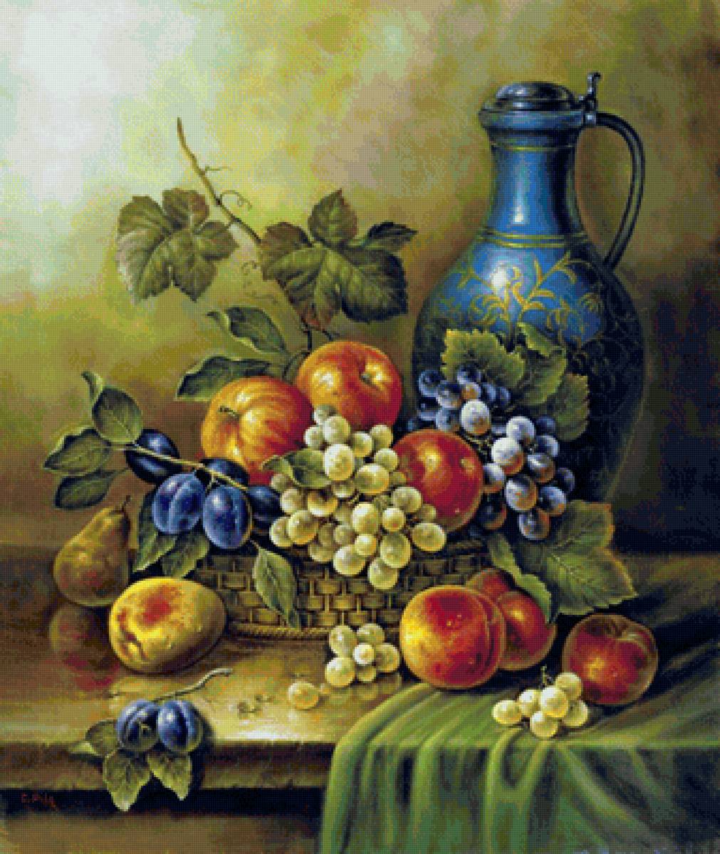 натюрморт с виноградом - фрукты, натюрморт, ягоды, виноград - предпросмотр