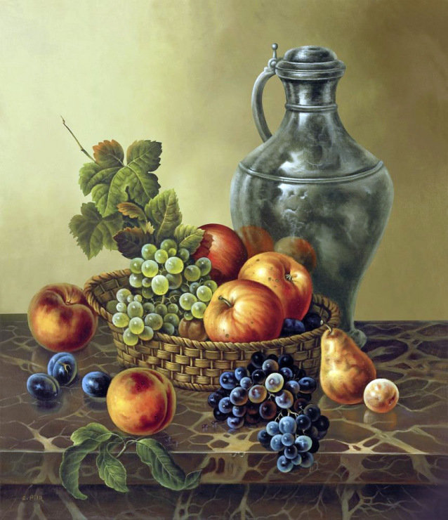 натюрморт с виноградом - ягоды, виноград, натюрморт, фрукты - оригинал