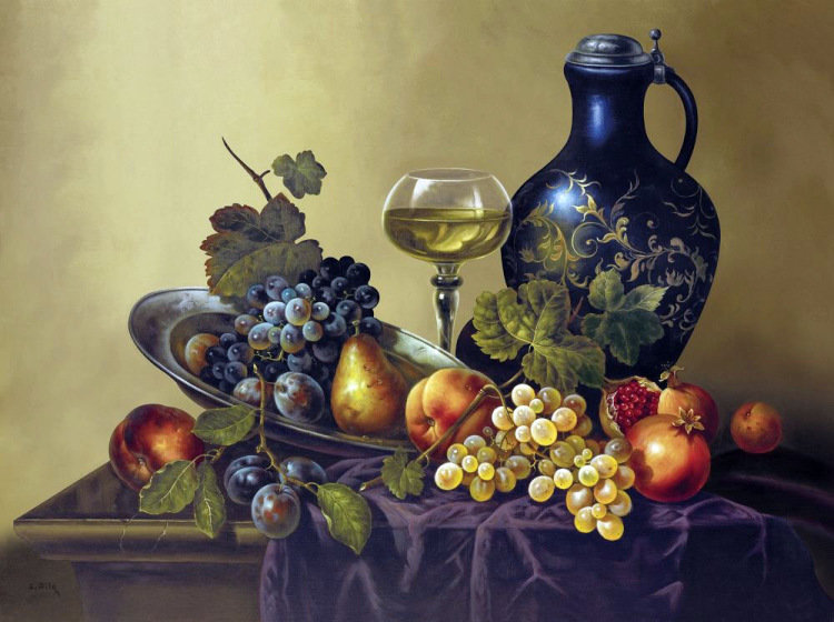 натюрморт с виноградом - натюрморт, виноград, ягоды, фрукты - оригинал