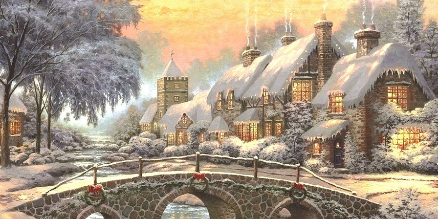 Серия "Зима пришла" - город, дома, зима, снег, праздник - оригинал