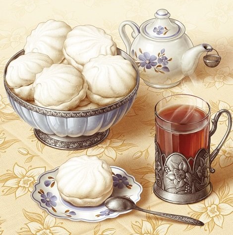 Чай с зефиром - чайник, натюрморт, чай - оригинал