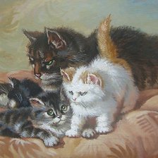 Оригинал схемы вышивки «Кошка с котятами» (№1365187)