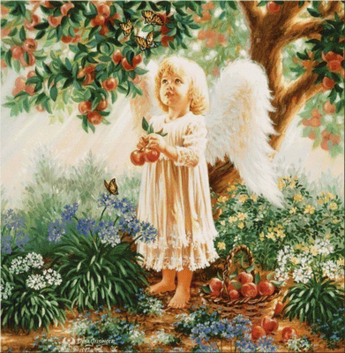 ангел в яблоневом саду - ангел с яблоками, ангел, яблоня - предпросмотр