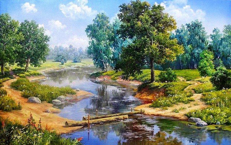 Пейзаж яркий - пейзаж природа речка - оригинал