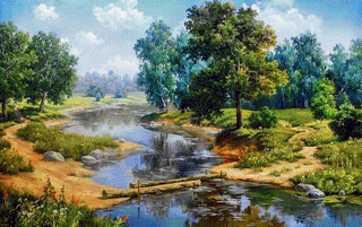 Пейзаж яркий - пейзаж природа речка - предпросмотр