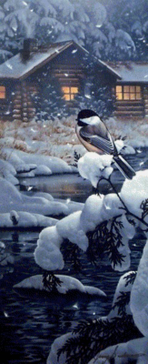 зимний день - птицы, зима, природа, синица, пейзаж, деревня лес - предпросмотр
