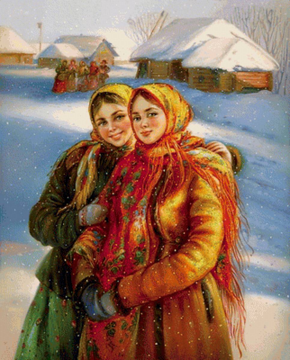 Русские красавицы - деревня, деревня зимой, русская зима, девушки - предпросмотр