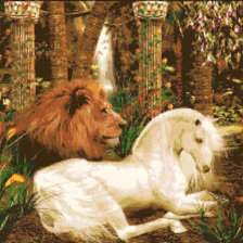 Оригинал схемы вышивки «лев и лошадь» (№1375025)