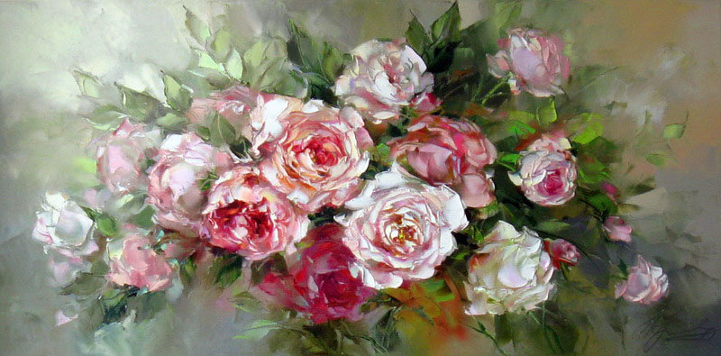 Розы - розы, цветы, живопись, оксана кравченко, картина - оригинал