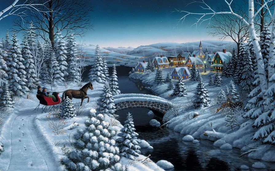 зимний пейзаж - деревня, зима, пейзаж - оригинал
