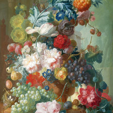 Натюрморт цветы и виноград
