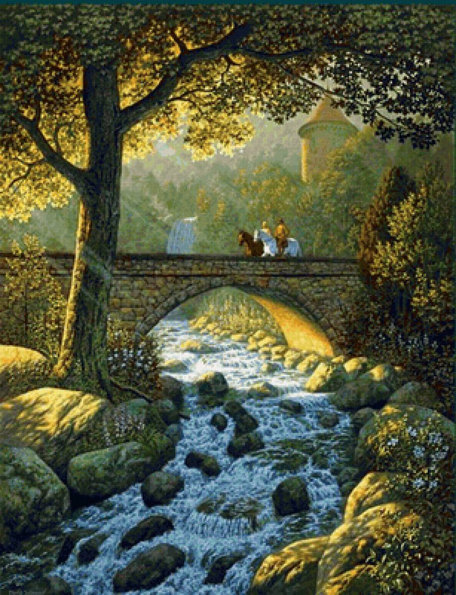 на мосту - деревья, речка, лето, красота, пейзаж, природа - предпросмотр