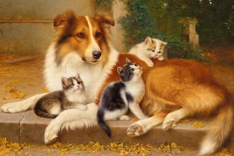 Собака с котятами - котята, собака - оригинал