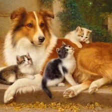 Оригинал схемы вышивки «Собака с котятами» (№1380459)