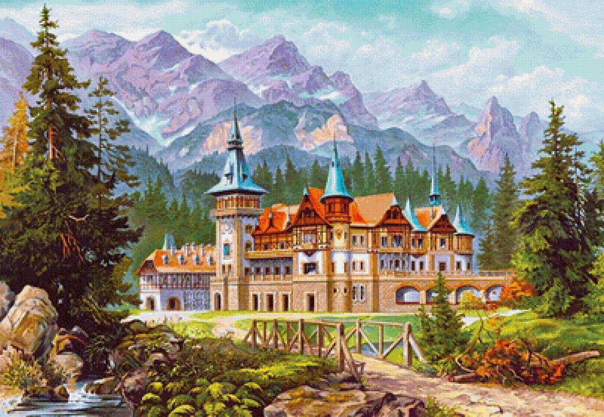 замок в горах - природа, картина, пейзаж - предпросмотр