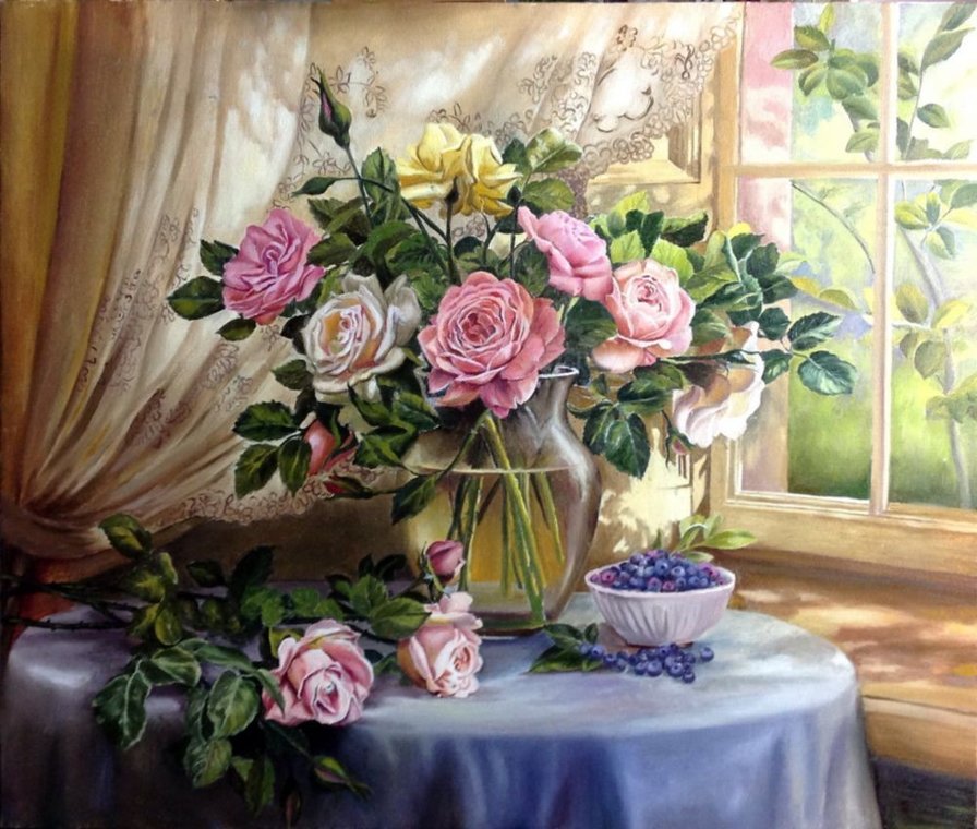 натюрморт с розами - натюрморт, розы, цветы - оригинал