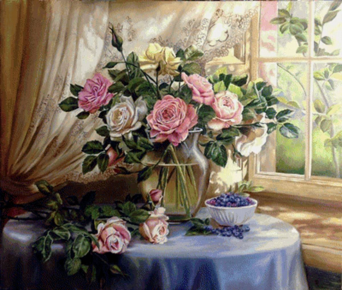 натюрморт с розами - натюрморт, розы, цветы - предпросмотр