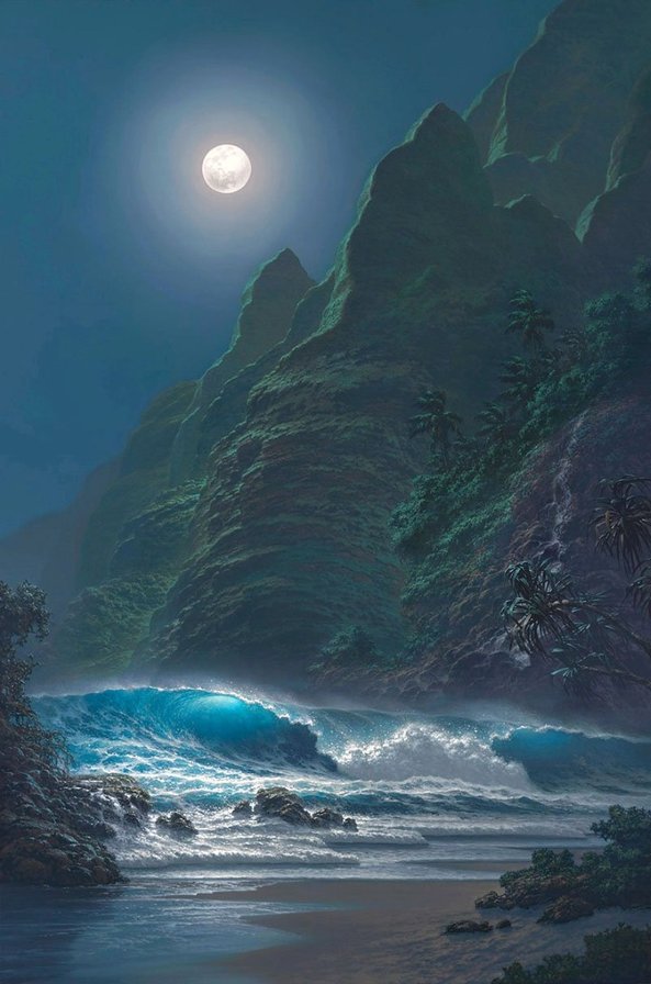 полнолуние - море, ночь, природа, луна - оригинал