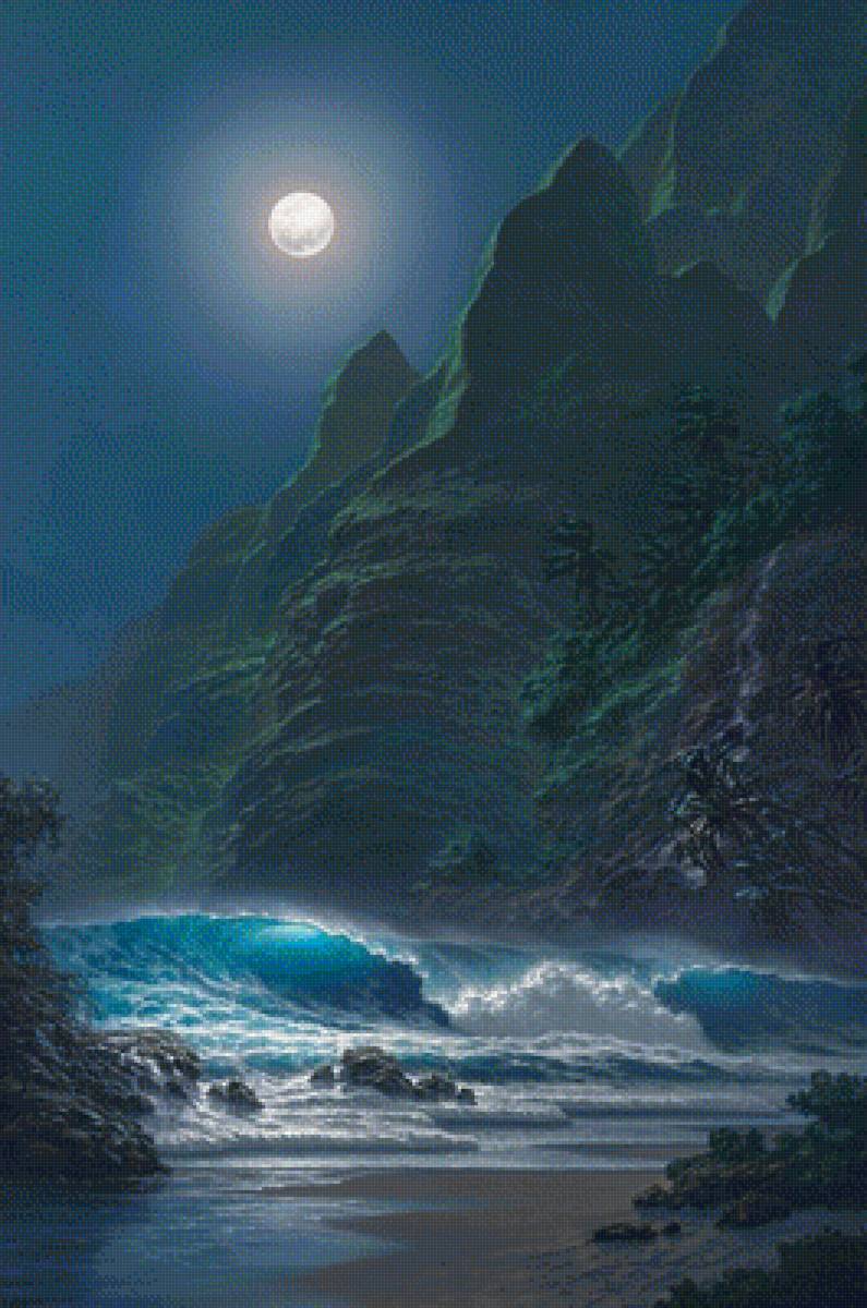 полнолуние - море, природа, луна, ночь - предпросмотр