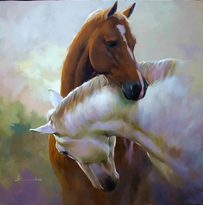 Пара лошадей - пара, лошади, пара лошадей, любовь, животные - оригинал