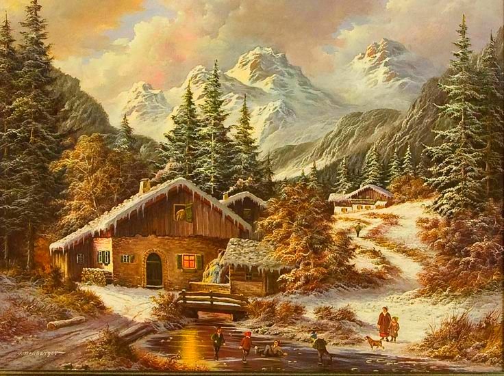 зима в горах - зима, картина, пейзаж - оригинал