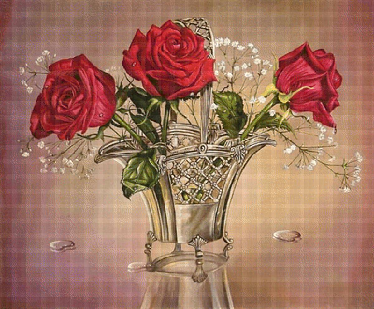 624 - букет, розы, ваза - предпросмотр