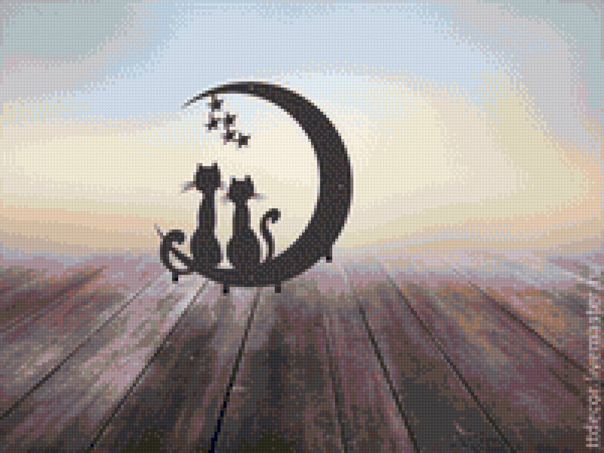 Кошки на луне - кошки, туняпродакш, луна - предпросмотр
