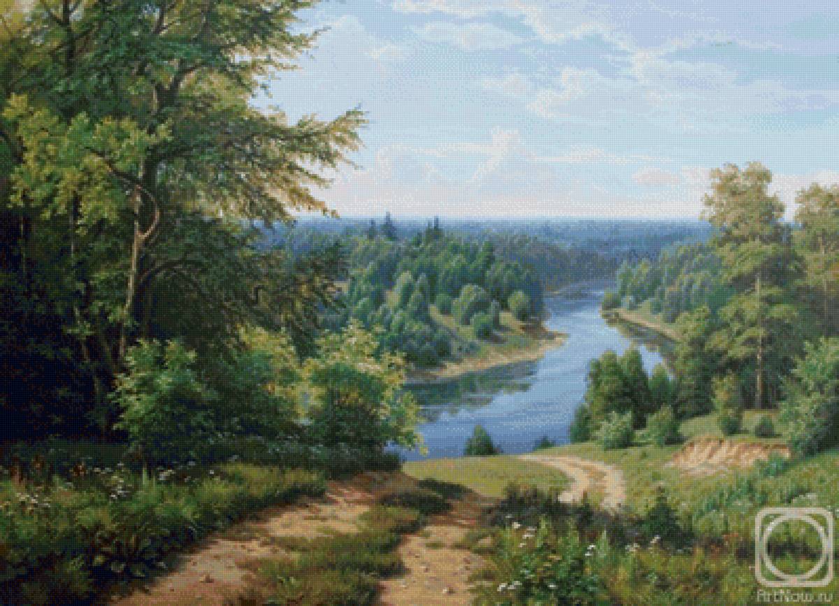 Дорога к реке - живопись, природа, картина - предпросмотр