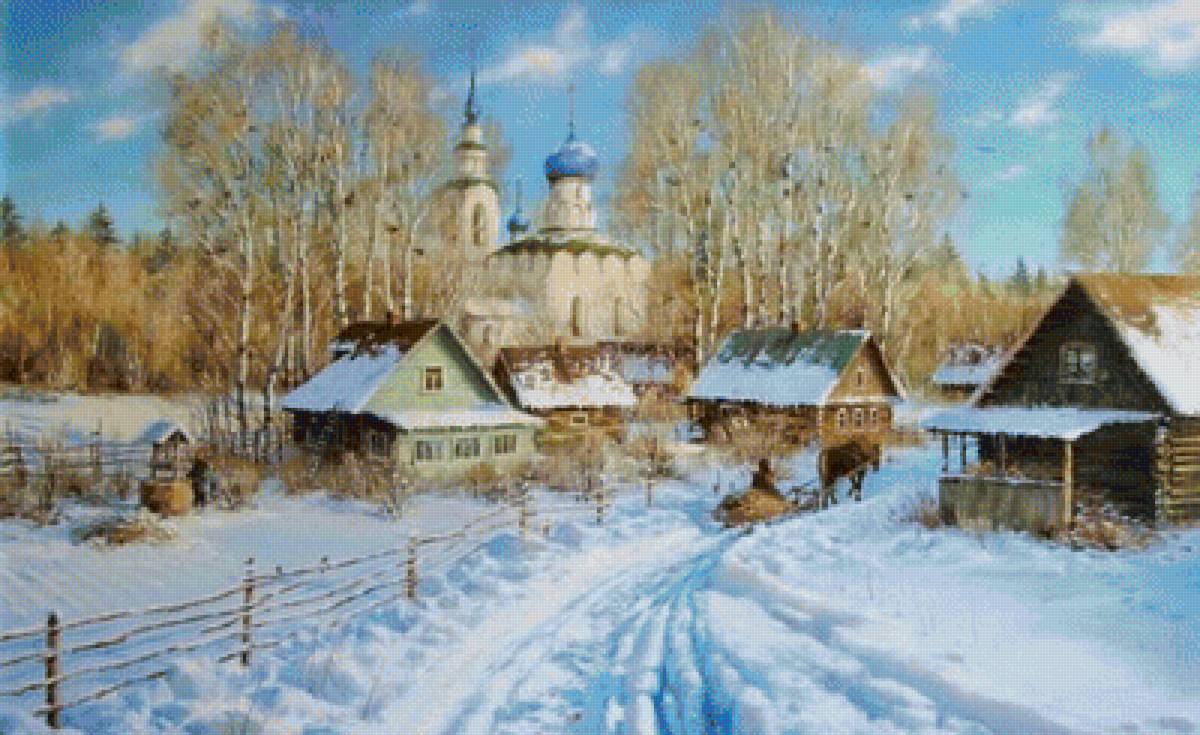 Русская зима - картина, природа, живопись, зима - предпросмотр