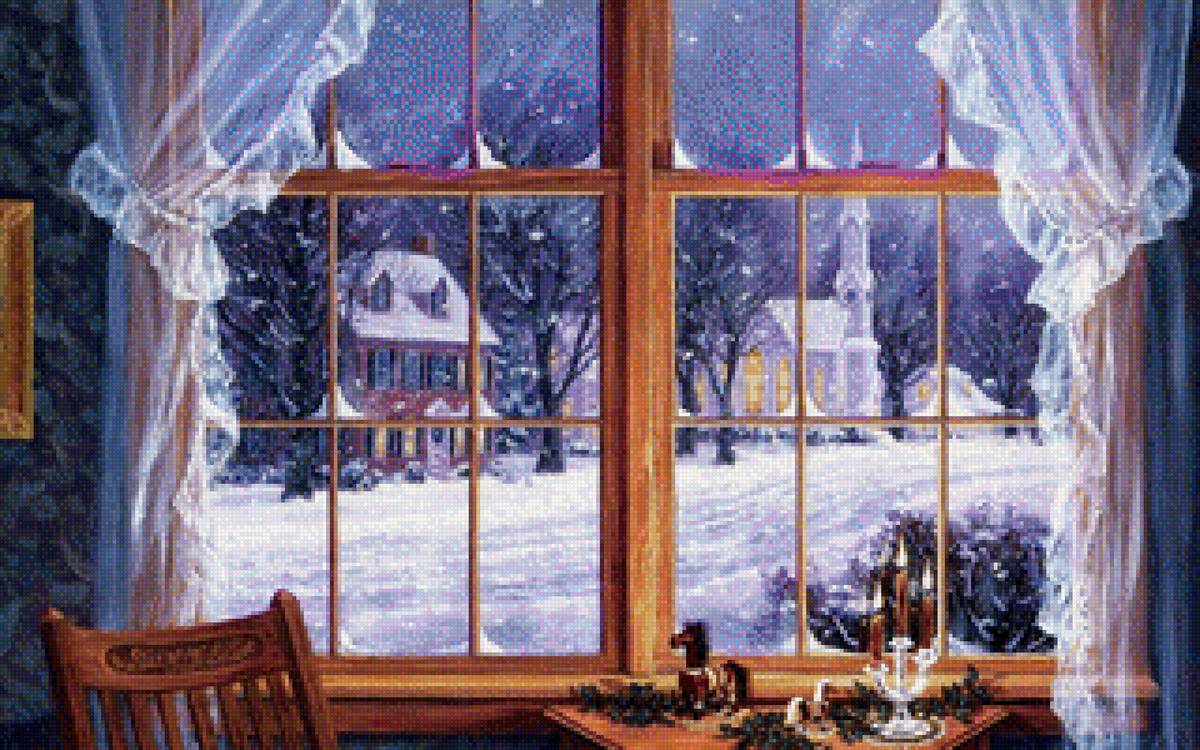 зимний вечер в окошке - вечер, зима, окно - предпросмотр