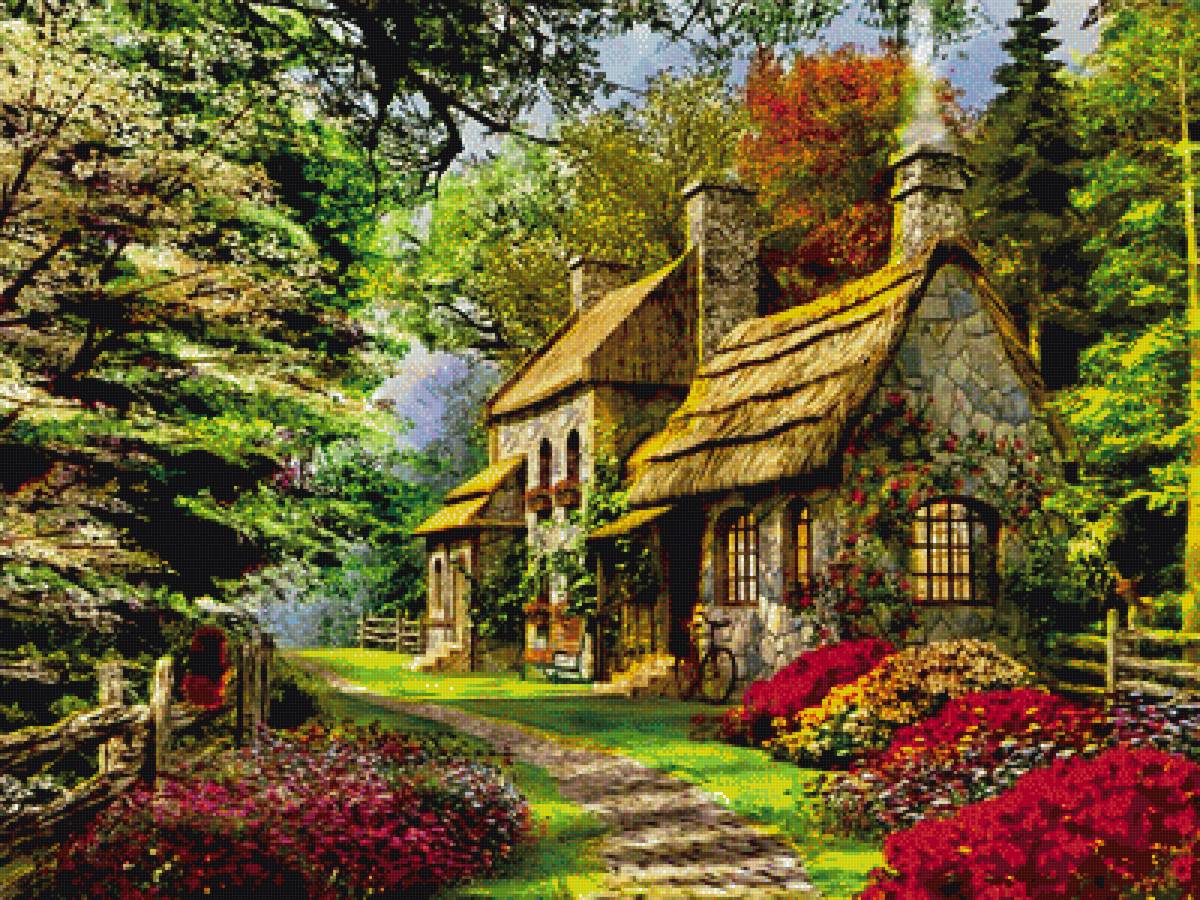 Красивый дом - дом в цветах, лето - предпросмотр
