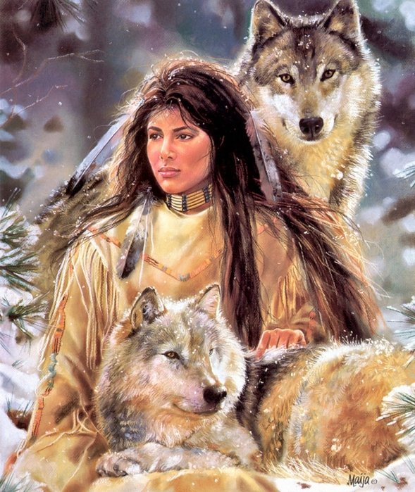 Индейцы1 - девушка, волки, индейцы - оригинал