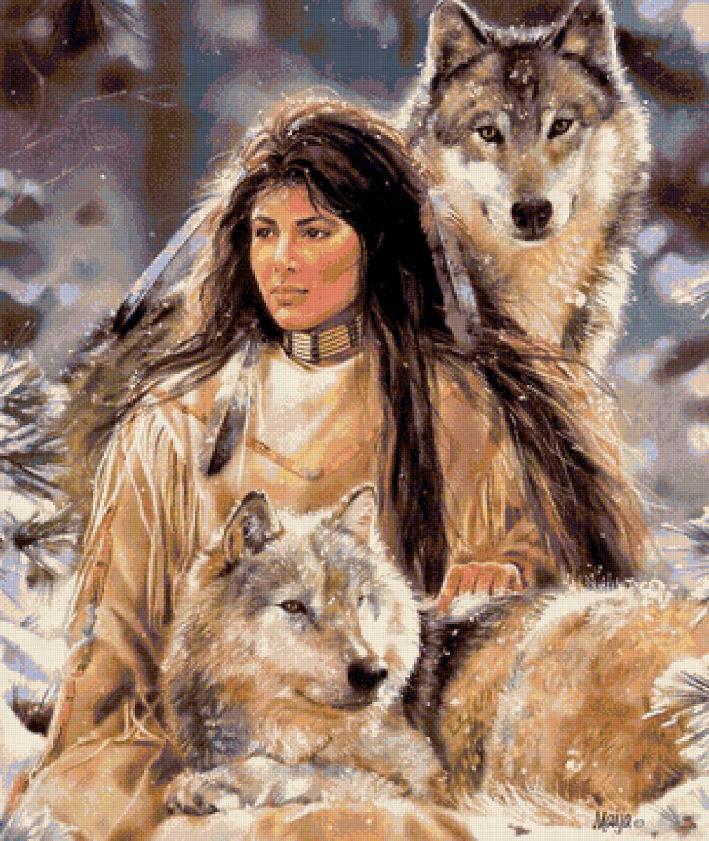 Индейцы1 - индейцы, девушка, волки - предпросмотр