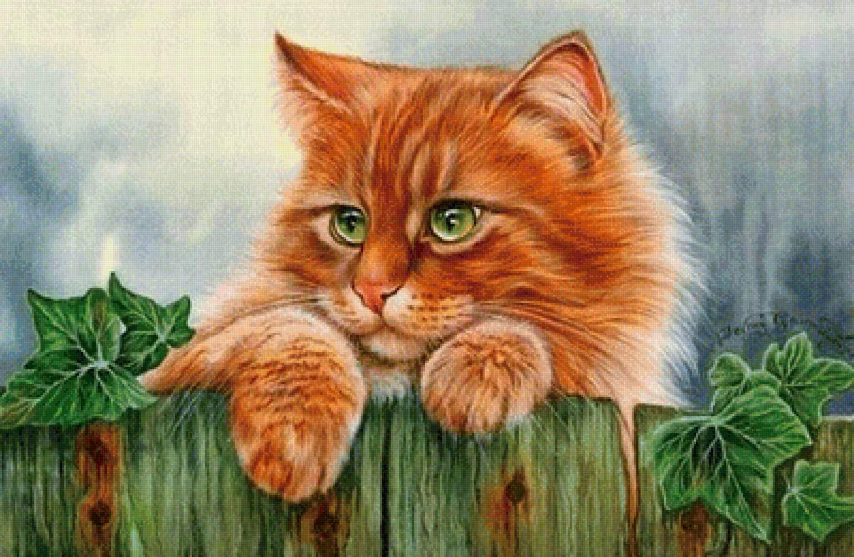 рыжий кот - картина, животные, природа - предпросмотр