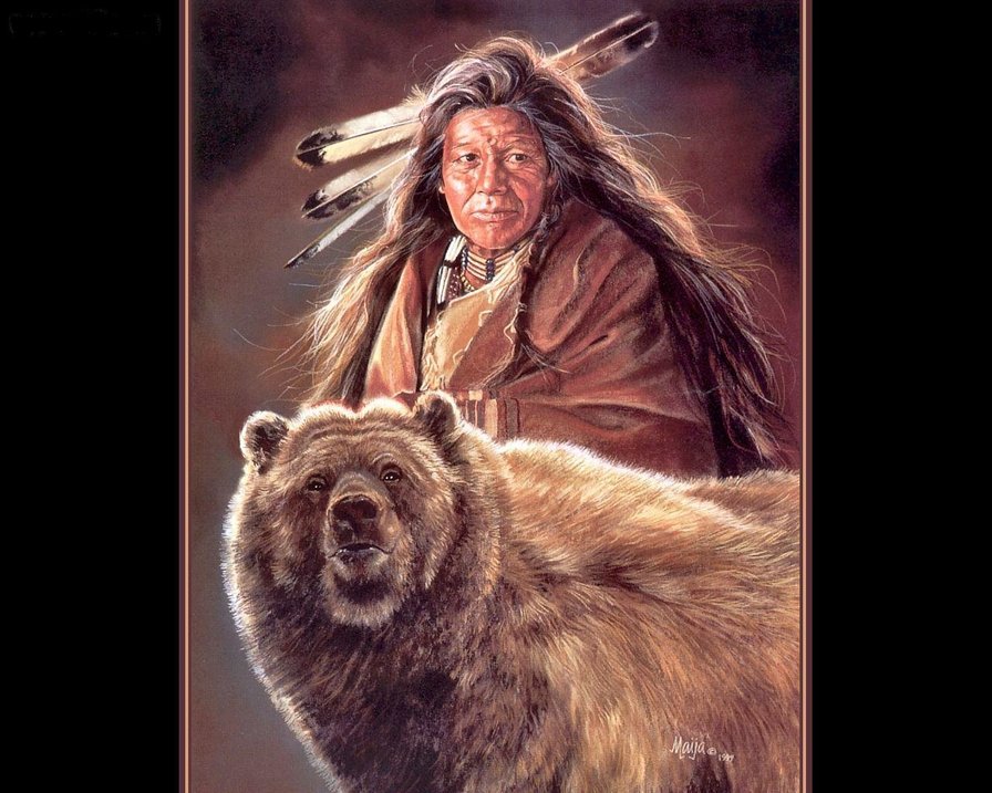 индейцы22 - мужчина, медведь, индейцы - оригинал