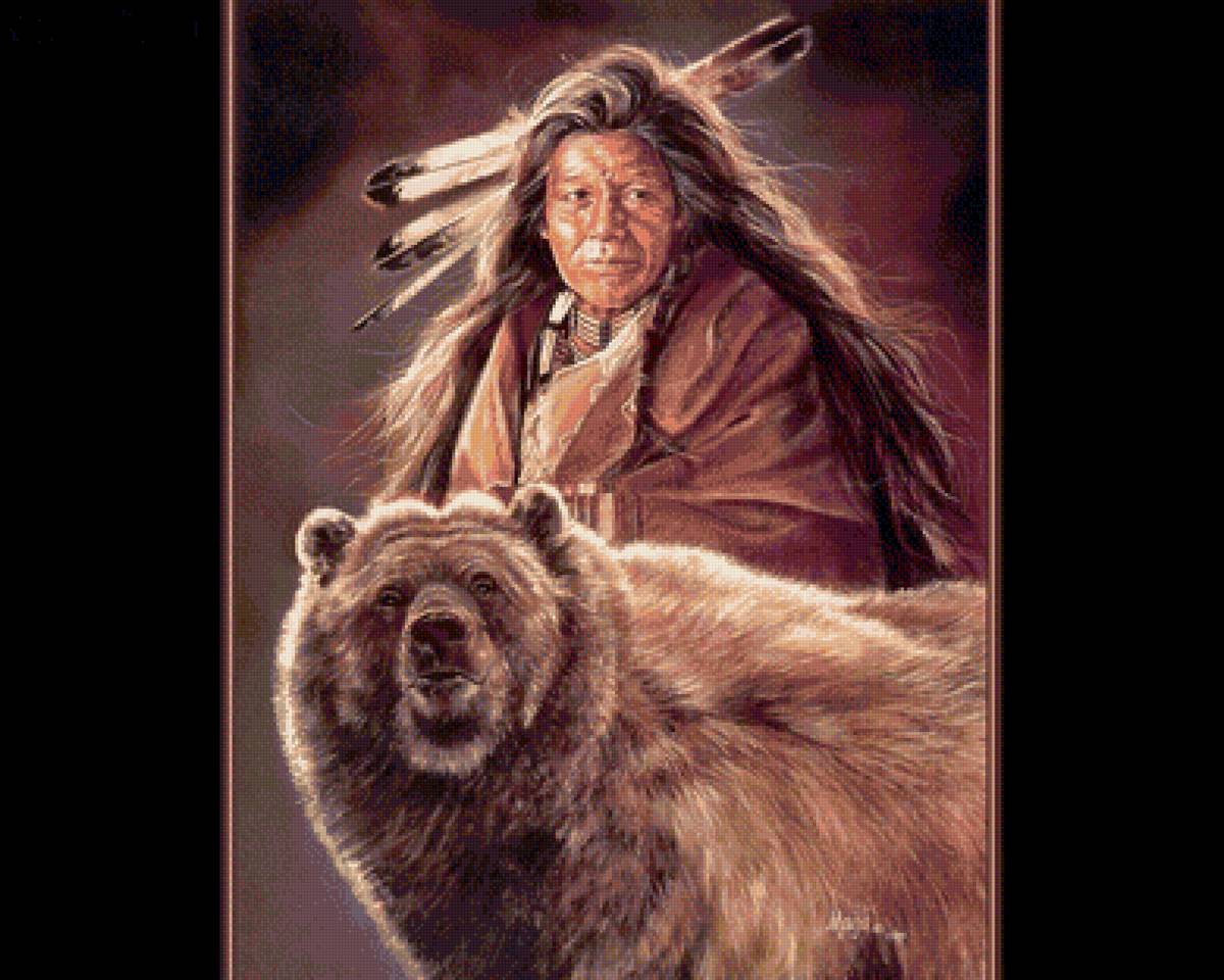 индейцы22 - мужчина, медведь, индейцы - предпросмотр