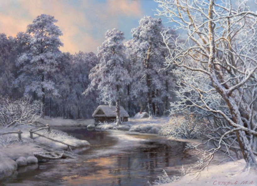 Зима - зима, картина, живопись, природа - оригинал