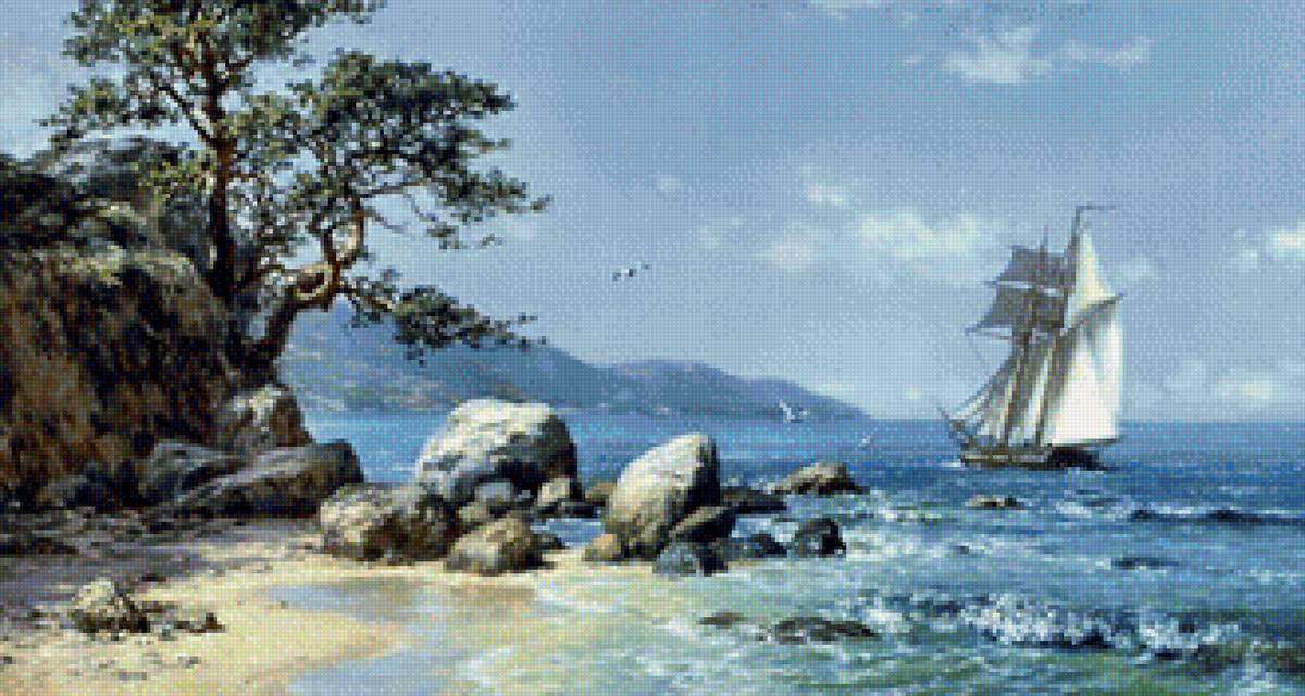Море - парусник, картина, живопись, море, природа - предпросмотр