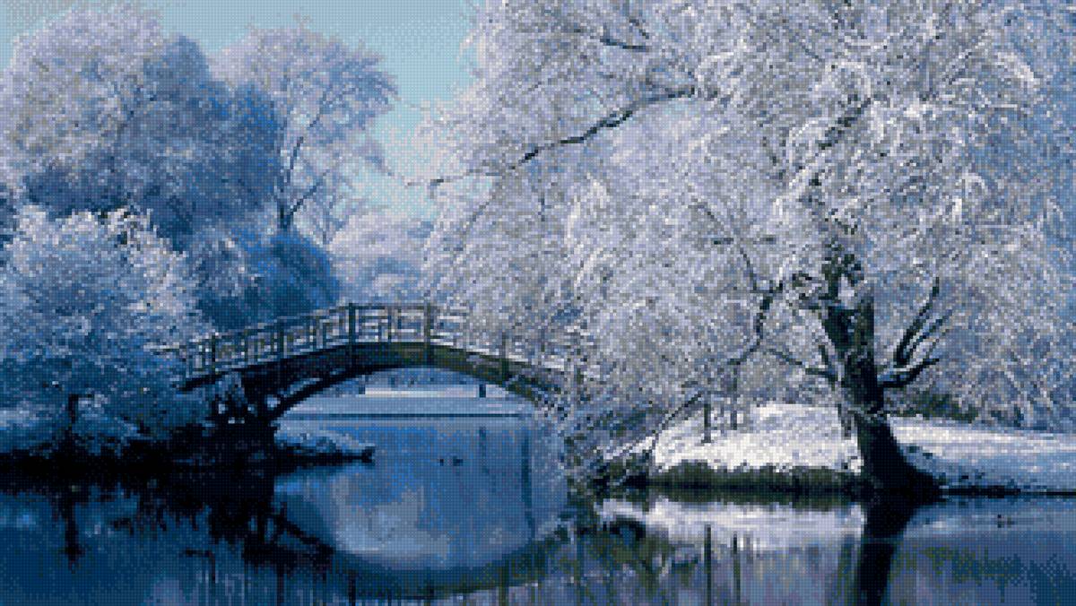Зимний пейзаж - природа, мост, вода, зима - предпросмотр