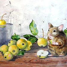По картине В. Валевской. Натюрморт с яблоками и мышкой.